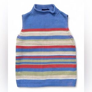 Vintage Charter Club Rolled Neck Striped Knit Sweater Vest Tank Size Medium